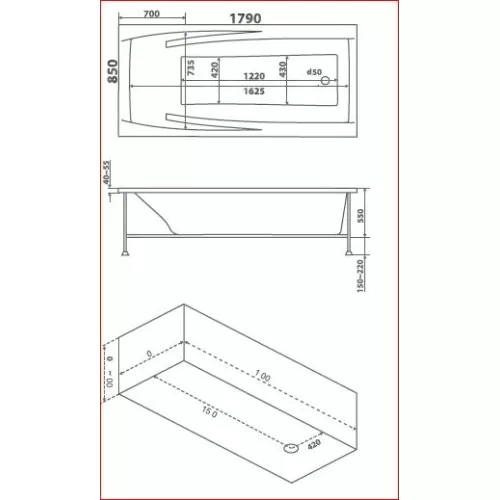 Ванна акриловая  BAS Эвита 180*85, Комплектация: без гидромассажа, изображение 3