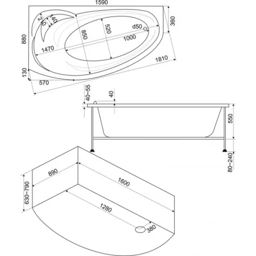 Ванна акриловая  BAS Флорида 160*88, Ориентация: Левая, Комплектация: без гидромассажа, изображение 3