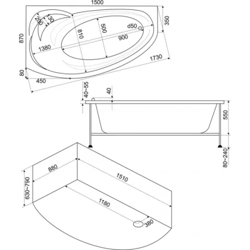 Ванна акриловая  BAS Фэнтази 150*88, Ориентация: Левая, Комплектация: без гидромассажа, изображение 3