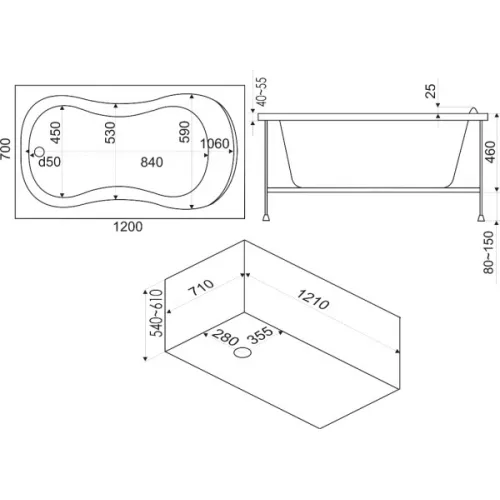 Ванна акриловая  BAS Кэмерон 120*70, Комплектация: гидромассаж, изображение 4