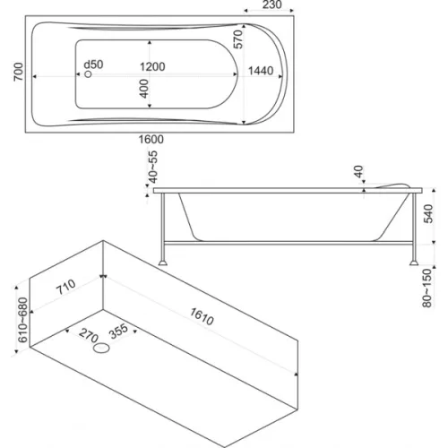 Ванна акриловая  BAS Стайл 160*70, Комплектация: гидромассаж, изображение 4