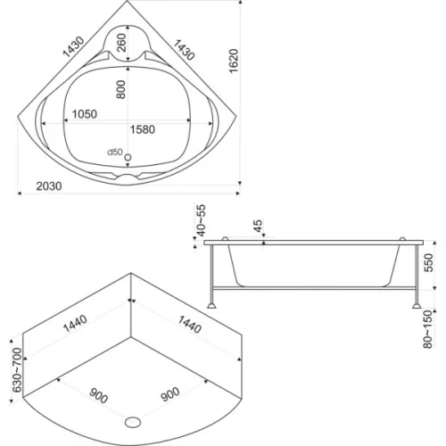Ванна акриловая  BAS Хатива 143*143, Комплектация: гидромассаж, изображение 4