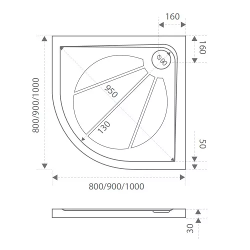 Поддон радиусный  из литьевого мрамора Good Door Эклипс, Выбрать цвет: Белый, Выбрать размер: 100*100, изображение 2