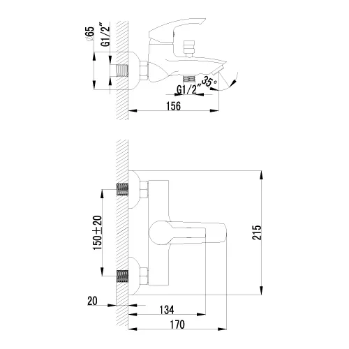 Смеситель Lemark Plus Strike LM1102C для ванны, изображение 2