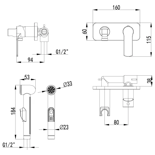 Смеситель Lemark Plus Grace LM1519C с гигиеническим душем встраиваемый, изображение 2