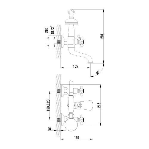 Смеситель Lemark Vintage LM2812B для ванны, изображение 2