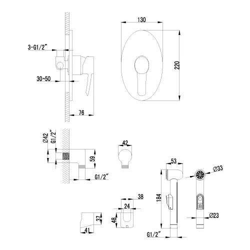 Смеситель Lemark Atlantiss LM3219C с гигиеническим душем, встраиваемый, изображение 2