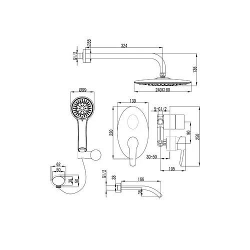 Смеситель Lemark Atlantiss LM3222C для ванны и душа, встраиваемый, изображение 2