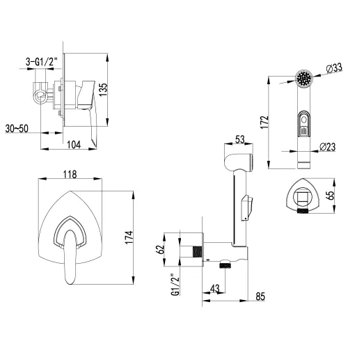 Смеситель Lemark Mars LM3519C с гигиеническим душем, встраиваемый, изображение 2