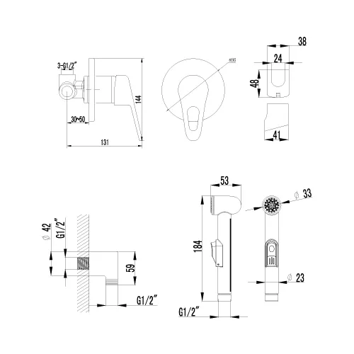 Смеситель Lemark Luna LM4119C с гигиеническим душем, встраиваемый, изображение 2