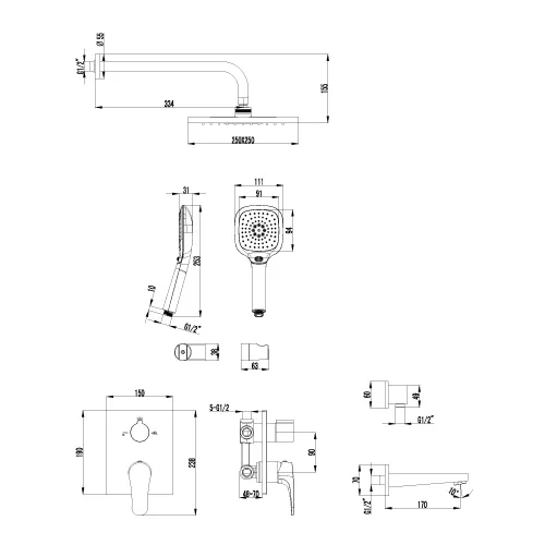 Смеситель Lemark Shift LM4322C для ванны и душа, встраиваемый, изображение 2