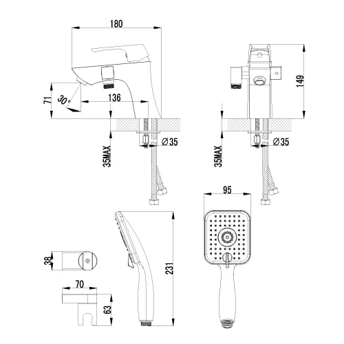 Смеситель Lemark Unit LM4515C на борт ванны, изображение 2