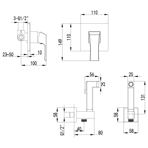 Смеситель Lemark Unit LM4519C с гигиеническим душем, встраиваемый, изображение 2