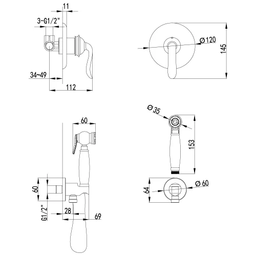 Смеситель Lemark Brava LM4719G с гигиеническим душем, встраиваемый, изображение 2
