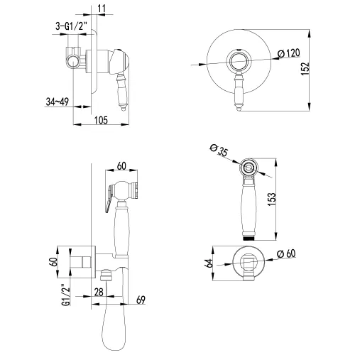 Смеситель Lemark Villa LM4819B с гигиеническим душем, встраиваемый, изображение 2