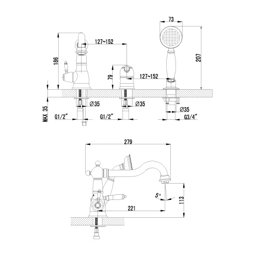 Смеситель Lemark Villa LM4845B на борт ванны, изображение 2