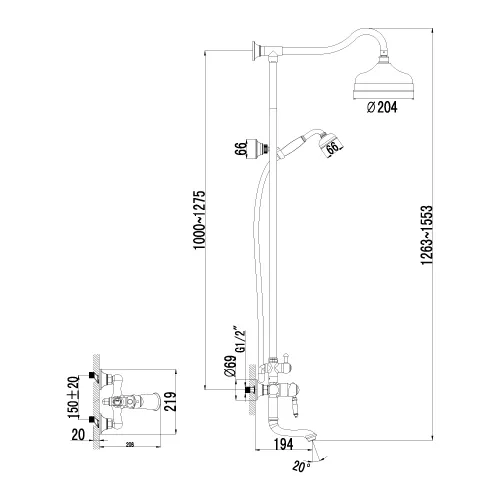 Смеситель Lemark Villa LM4862B для ванны и душа, изображение 2