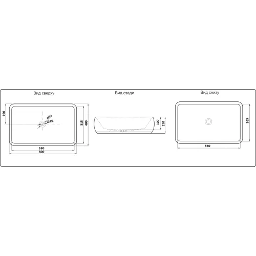 Раковина накладная прямоугольная CeramaLux  9239, изображение 4