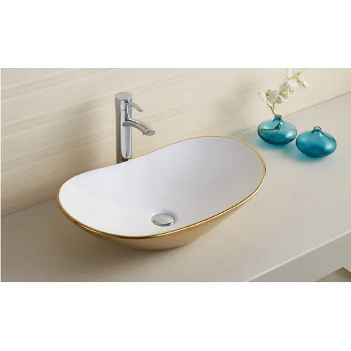 Раковина накладная овальная CeramaLux 7811, Выбрать цвет: Белый/золото