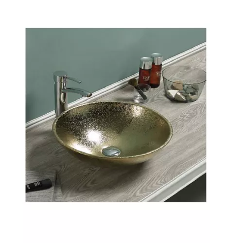 Раковина накладная круглая CeramaLux NC 7226S, Выбрать цвет: Золото, изображение 3