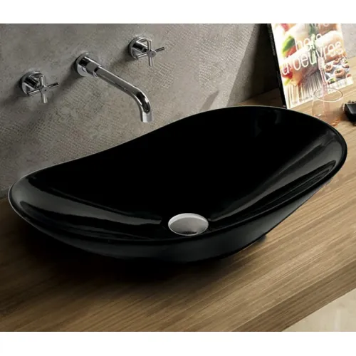 Раковина накладная овальная CeramaLux 7811, Выбрать цвет: Черный глянец