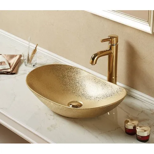 Раковина накладная овальная CeramaLux 7811, Выбрать цвет: Золото, изображение 2