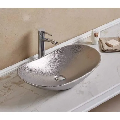 Раковина накладная овальная CeramaLux 7811, Выбрать цвет: Серебро