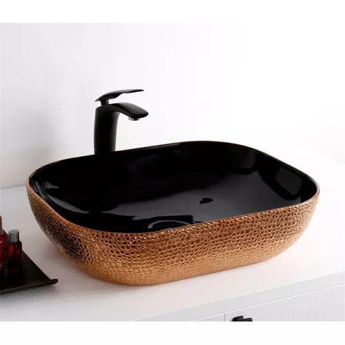 Раковина накладная прямоугольная CeramaLux LuxeLine  D1302H, Выбрать цвет: Черный/медь, изображение 2