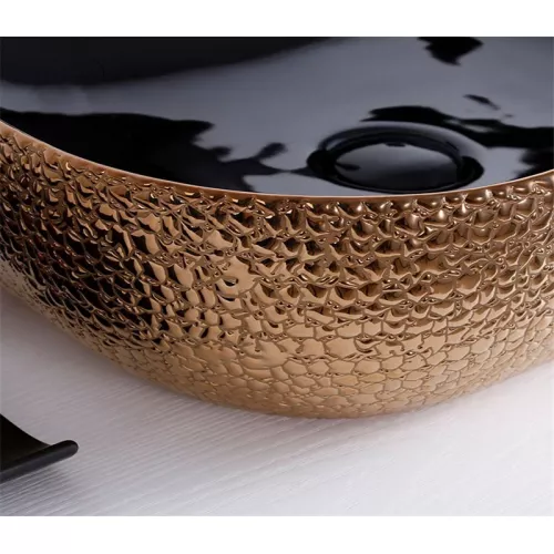 Раковина накладная прямоугольная CeramaLux LuxeLine  D1302H, Выбрать цвет: Черный/медь