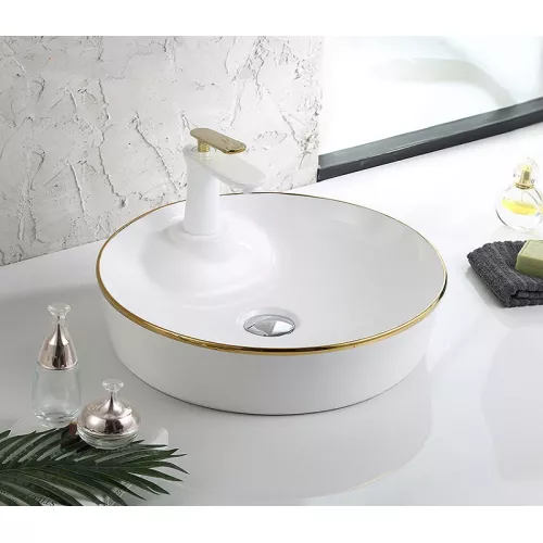 Раковина накладная круглая CeramaLux LuxeLine D1306H, Выбрать цвет: Белый, изображение 2