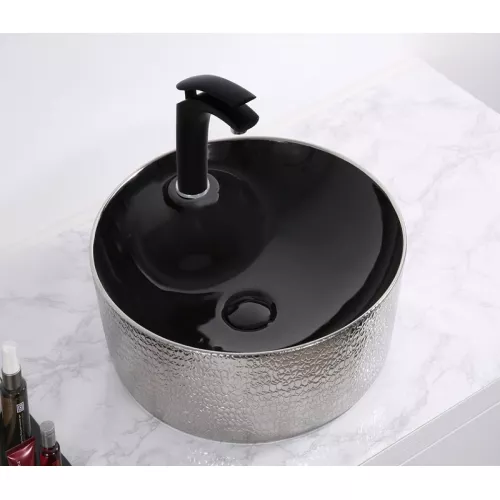 Раковина накладная круглая CeramaLux LuxeLine D1306H, Выбрать цвет: Черный/серебро