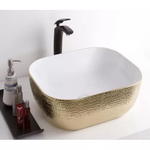 Раковина накладная прямоугольная CeramaLux LuxeLine D1333H021/D1333H025, Выбрать цвет: Золото, изображение 3