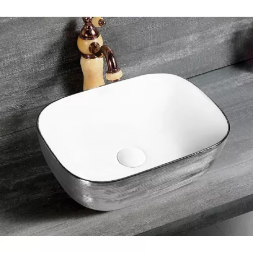 Раковина накладная прямоугольная CeramaLux LuxeLine D1333H13, Выбрать цвет: Белый/серебро