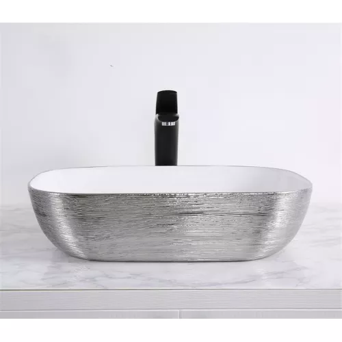 Раковина накладная прямоугольная CeramaLux LuxeLine D1333H13, Выбрать цвет: Белый/серебро, изображение 3