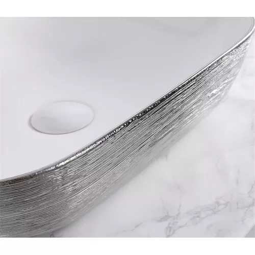 Раковина накладная прямоугольная CeramaLux LuxeLine D1333H13, Выбрать цвет: Белый/серебро, изображение 6