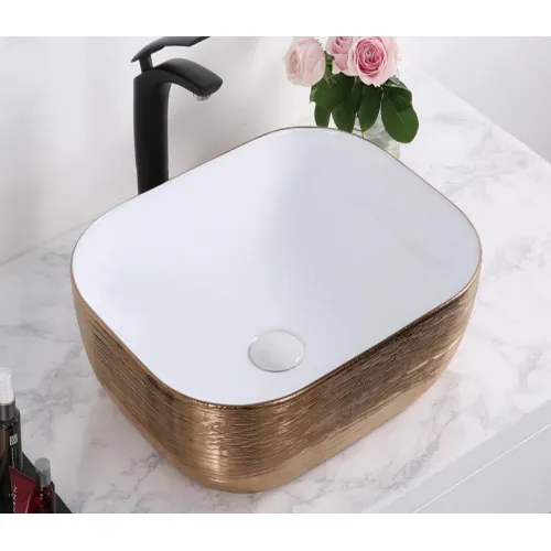 Раковина накладная прямоугольная CeramaLux LuxeLineD1333H132 золото, Выбрать цвет: Белый /медь, Монтаж: На столешницу, изображение 4