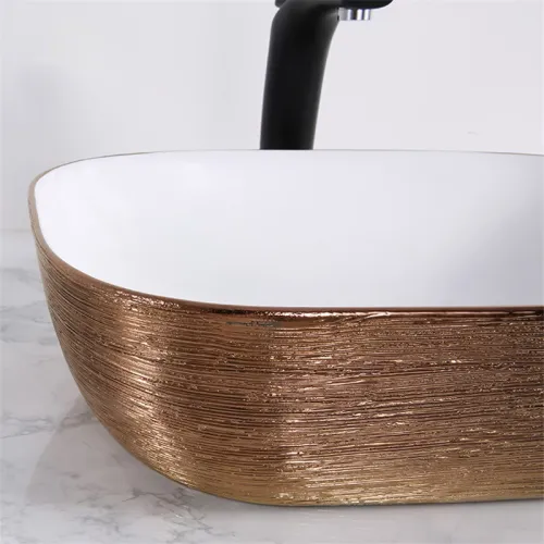 Раковина накладная прямоугольная CeramaLux LuxeLineD1333H132 золото, Выбрать цвет: Белый /медь, Монтаж: На столешницу, изображение 2