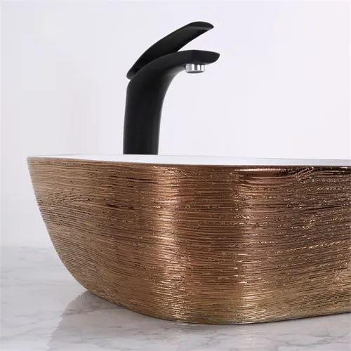 Раковина накладная прямоугольная CeramaLux LuxeLineD1333H132 золото, Выбрать цвет: Белый /медь, Монтаж: На столешницу, изображение 3