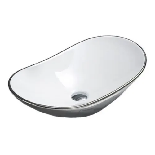 Раковина накладная овальная CeramaLux 7811, Выбрать цвет: Белый/серебро