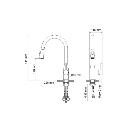 Смеситель для кухни с выдвижной лейкой Timo Saona 2336/00FL, Выбрать цвет: Хром, изображение 7
