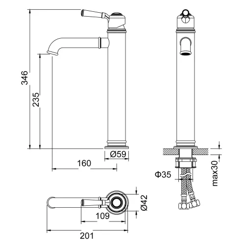 Смеситель для раковины-чаши Timo Arisa 5311/02F, Выбрать цвет: Антик, изображение 4