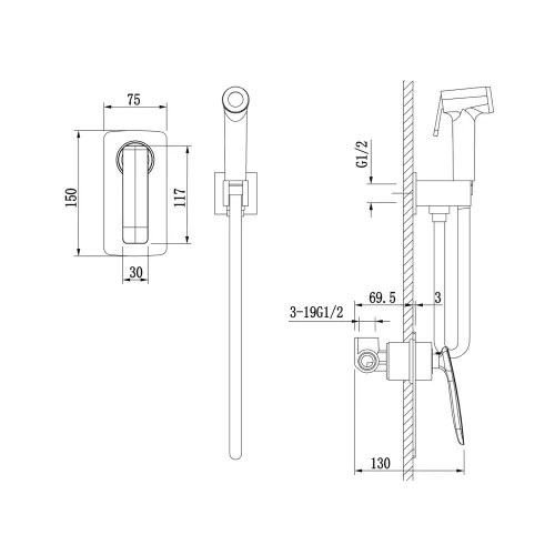 Смеситель встроенный с гигиеническим душем Timo Helmi 4089/00-16SM, Выбрать цвет: Хром, изображение 5