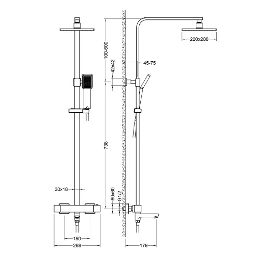 Душевая стойка с термостатом Timo Tetra-thermo SX-0169, Выбрать цвет: Хром, изображение 6