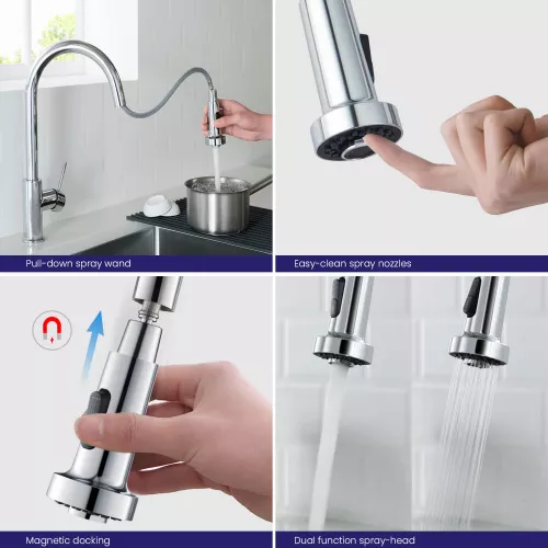 Смеситель для кухни с выдвижной лейкой Timo Saona 2316/00FL, Выбрать цвет: Хром, изображение 5