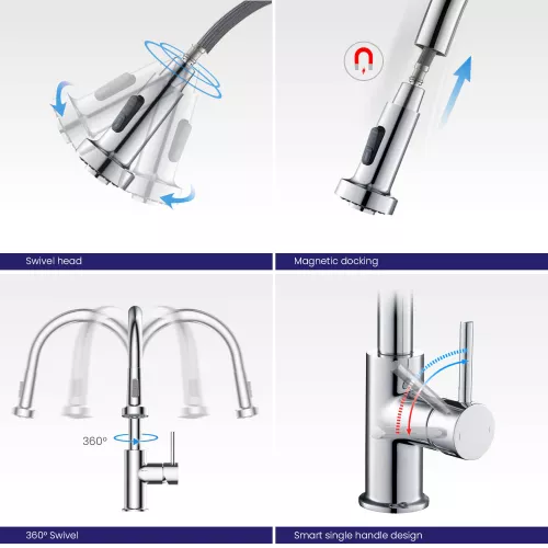 Смеситель для кухни с выдвижной лейкой Timo Saona 2316/00FL, Выбрать цвет: Хром, изображение 6