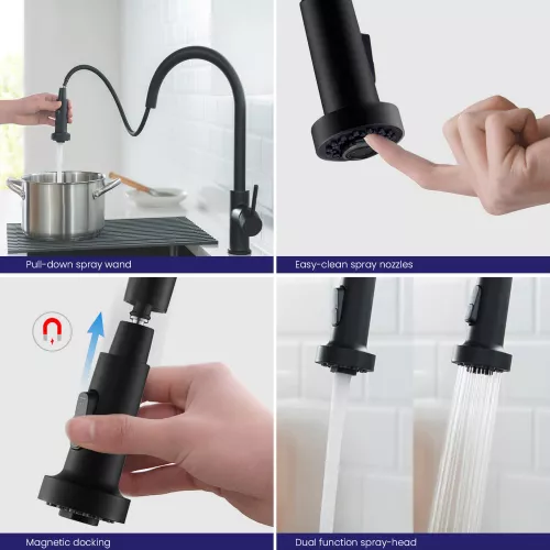 Смеситель для кухни с выдвижной лейкой Timo Saona 2316/03FL, Выбрать цвет: Черный, изображение 3