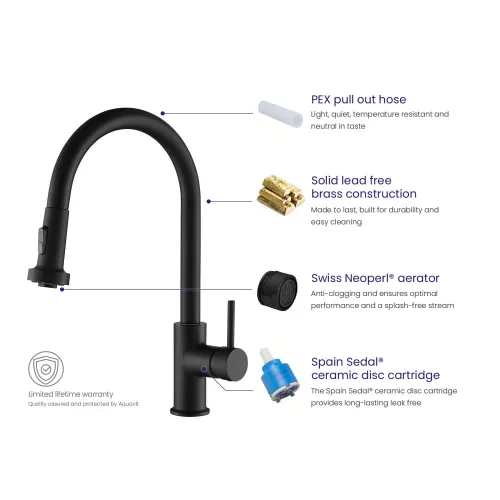 Смеситель для кухни с выдвижной лейкой Timo Saona 2316/03FL, Выбрать цвет: Черный, изображение 4