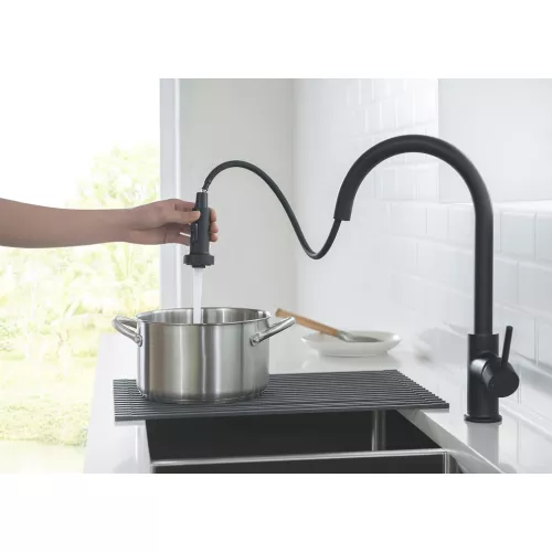 Смеситель для кухни с выдвижной лейкой Timo Saona 2316/03FL, Выбрать цвет: Черный, изображение 2