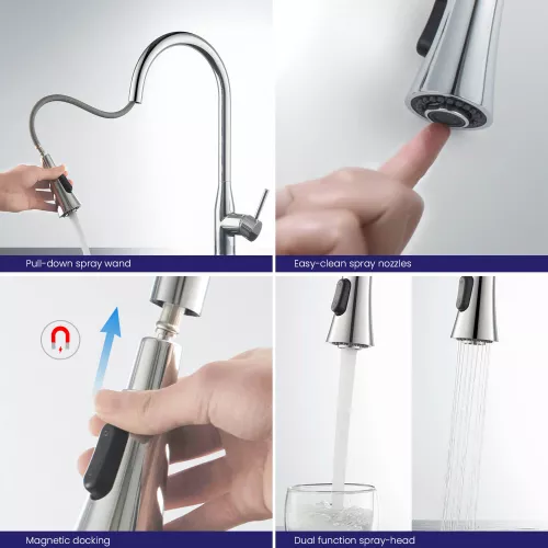 Смеситель для кухни с выдвижной лейкой Timo Saona 2336/00FL, Выбрать цвет: Хром, изображение 4