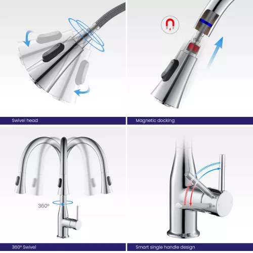 Смеситель для кухни с выдвижной лейкой Timo Saona 2336/00FL, Выбрать цвет: Хром, изображение 6